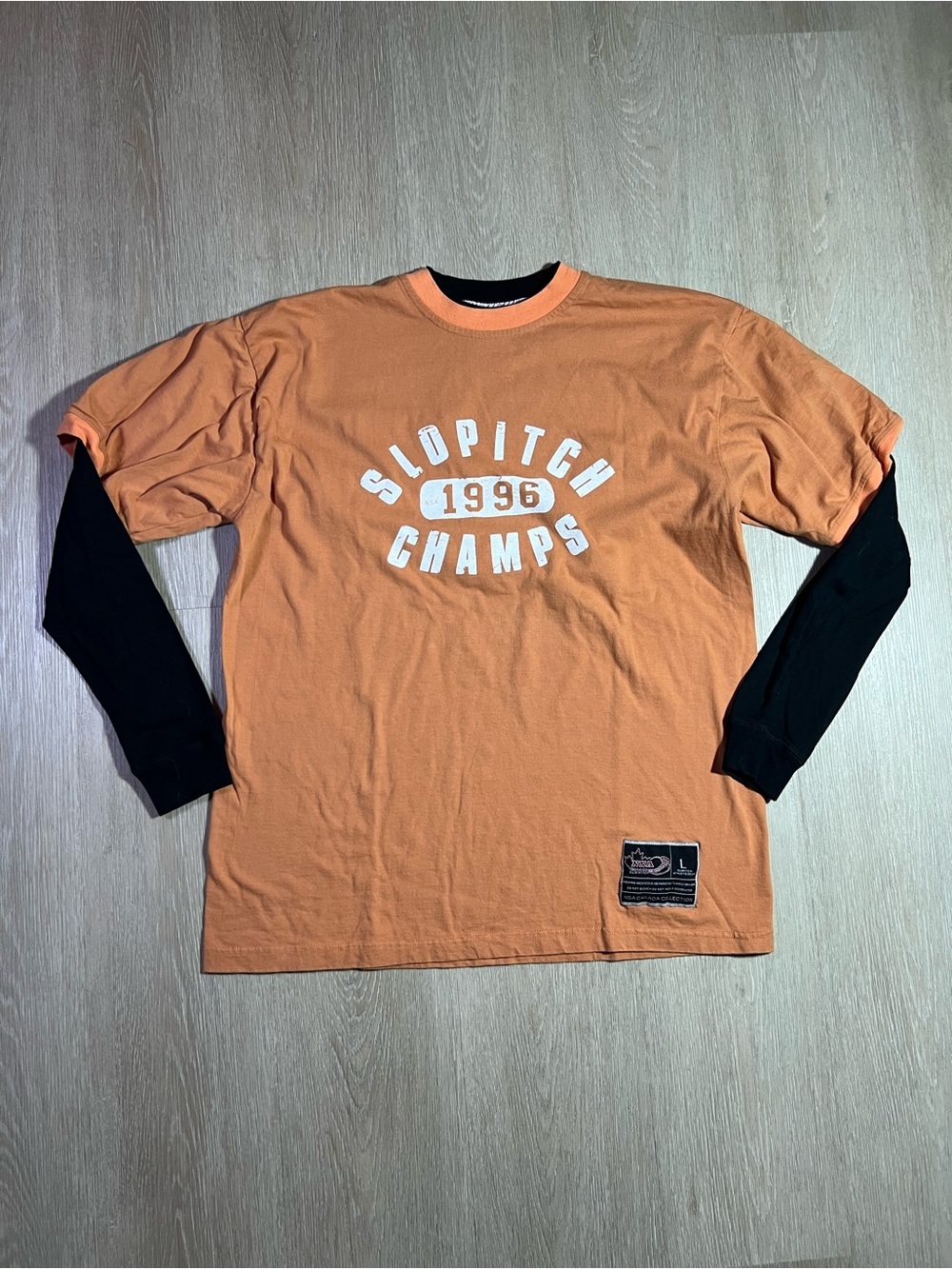 Vintage Slopitch Champs 1996 Orange Layered-Look Men's Large Shirt NSA Canada